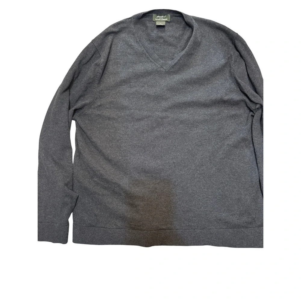 Eddie Bauer Cotton Cashmere V Neck Sweater Mens Large Gray Long Sleeve Casual